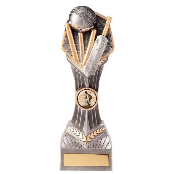 Falcon Cricket Award Silver Bat Ball Wickets Trophy Prize FREE Engraving