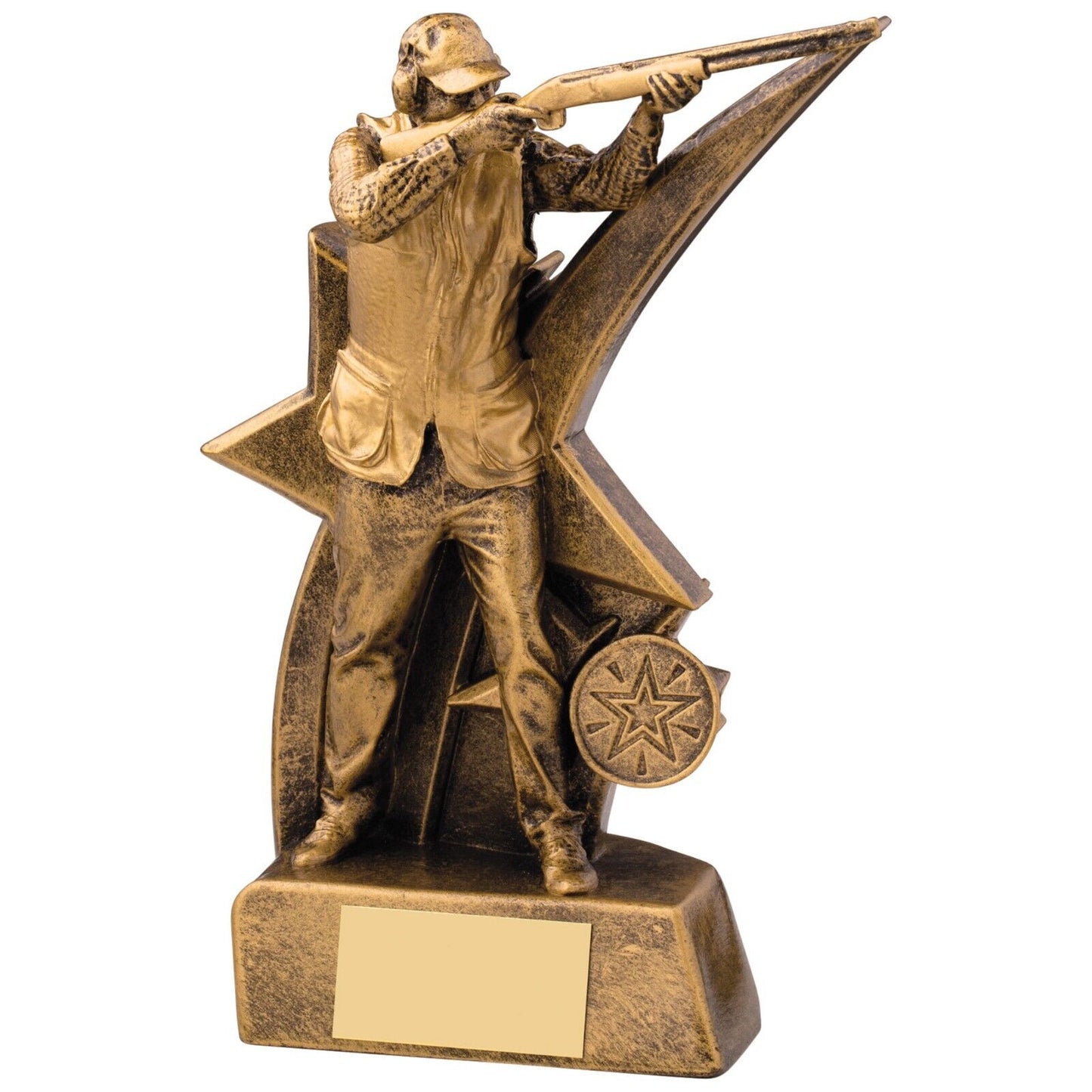 Zodiac Clay / Shooting Award Trophy Antique Gold Free Engraving and Club Logo