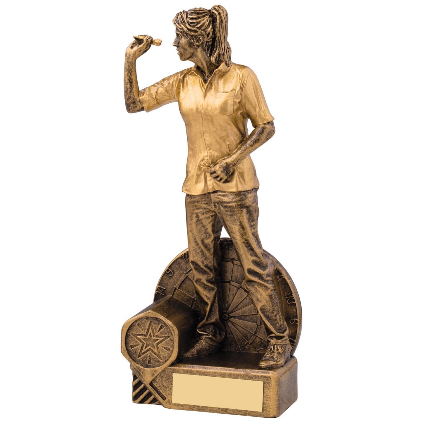 Female Darts Award Antique Gold Trophy Free Engraving and Club Logo