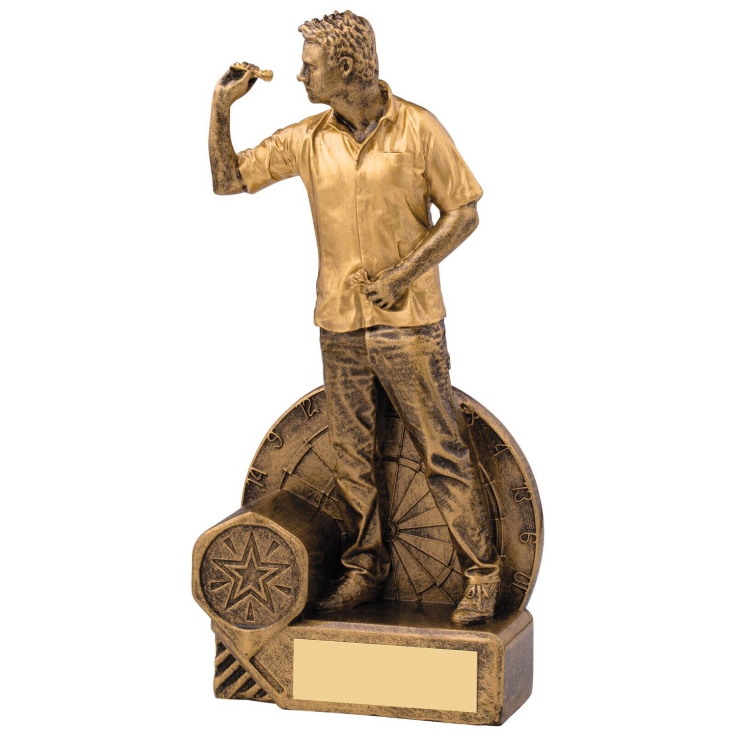 Male Darts Award Antique Gold Trophy Free Engraving and Club Logo