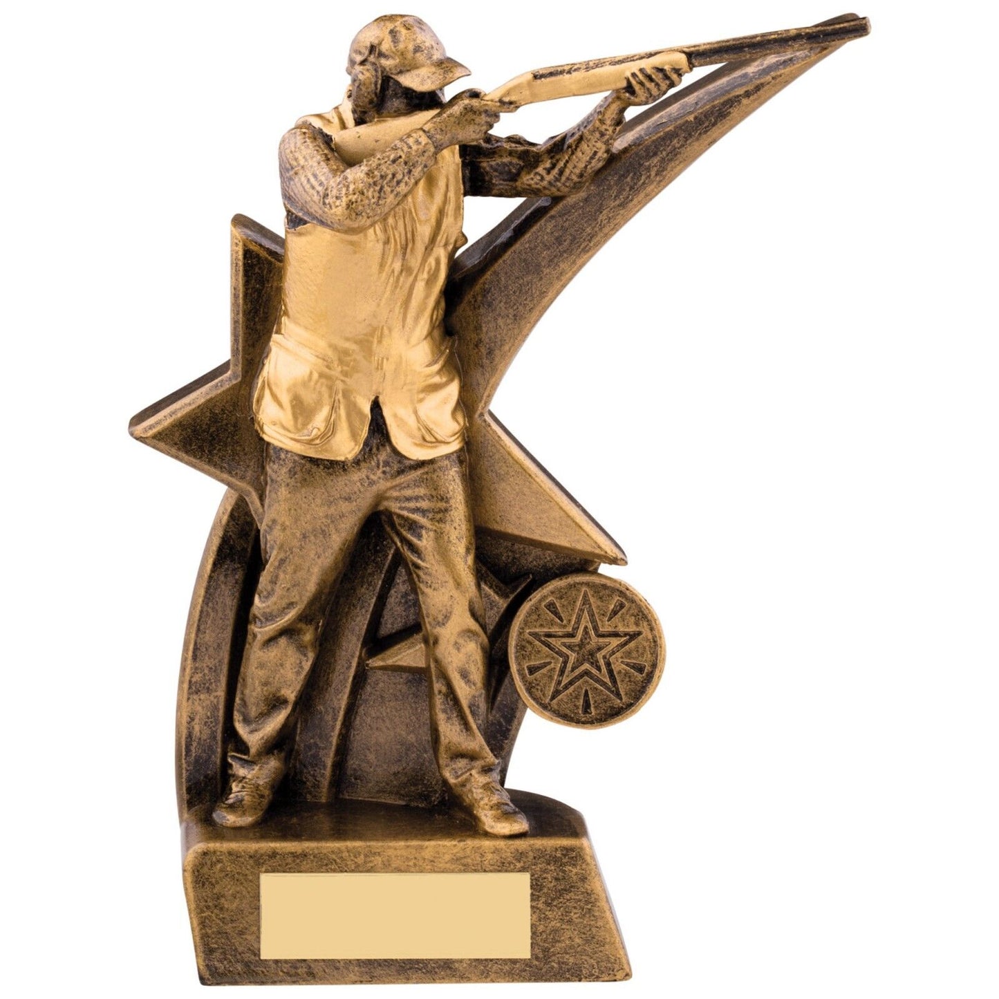 Zodiac Clay / Shooting Award Trophy Antique Gold Free Engraving and Club Logo