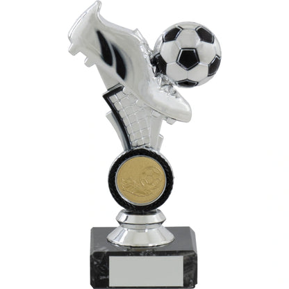 Bright Silver Football Boot and Ball on Marble Base Trophy award 3 sizes available