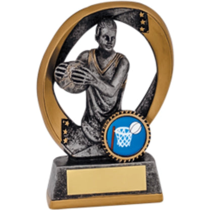 Netball Trophy Award Netball Player and Ball Antique Silver and Gold 3 Sizes available
