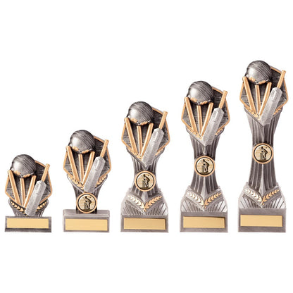 Falcon Cricket Award Silver Bat Ball Wickets Trophy Prize FREE Engraving