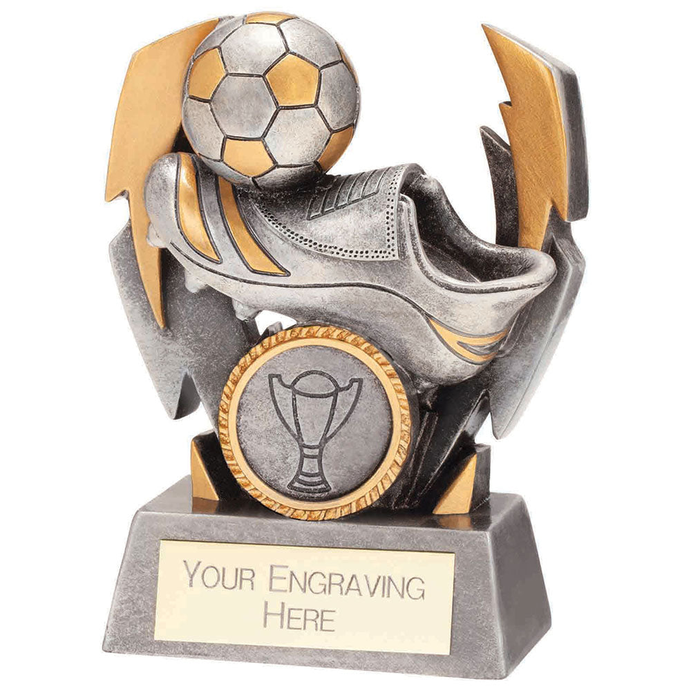 Football Trophies Flash Bolt Boot and Ball Trophy 3 sizes FREE Engraving