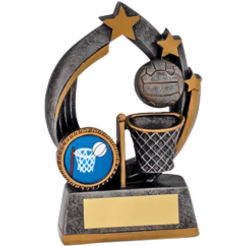Netball Trophy Award Netball Ball and Netball Ring Antique Silver and Gold 3 Sizes available (Copy)