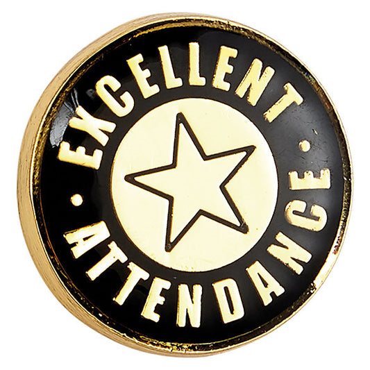 'Excellent Attendance Badge ' 20mm School/Club Black Pin Fastening Enamel Badge