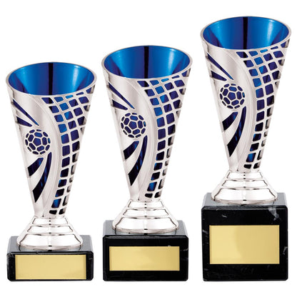Defender Silver and Blue Football Trophy - Free Engraving