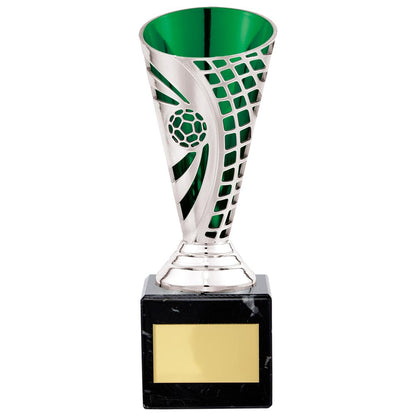 Defender Silver and Green Football Trophy - Free Engraving