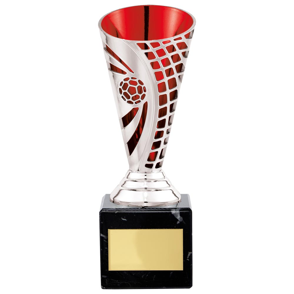 Defender Silver and Red Football Trophy - Free Engraving