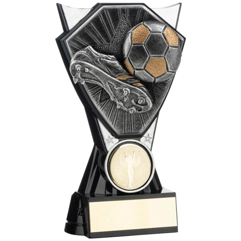 V Power Football Trophy Available in 4 sizes Silver & Black
