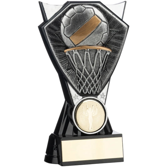 V Power Netball Trophy Award Silver and Black available in 4 Sizes