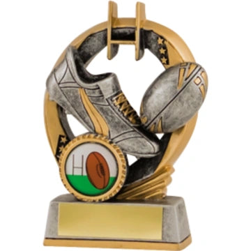 Rugby Trophy Award Boot and Ball Antique Silver and Gold 5 Sizes Available