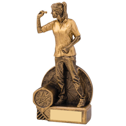 Female Darts Award Antique Gold Trophy Free Engraving and Club Logo
