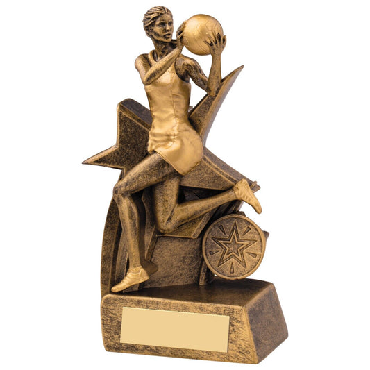 Zodiac Netball female Award Antique Gold Trophy free engraving