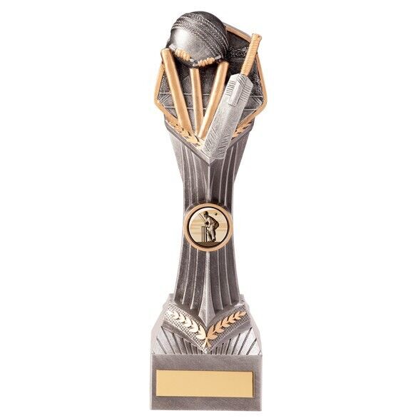Falcon Cricket Award Silver Bat Ball Wickets Trophy Prize FREE Engraving