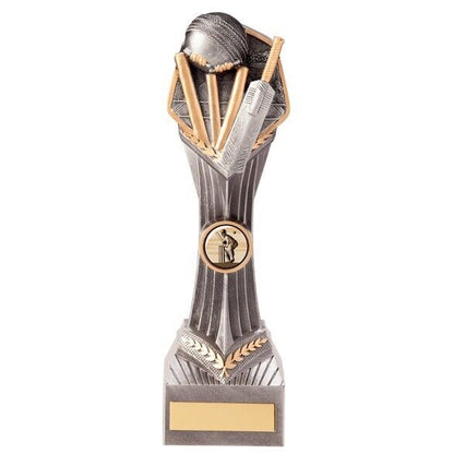 Falcon Cricket Award Silver Bat Ball Wickets Trophy Prize FREE Engraving