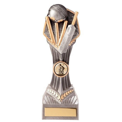 Falcon Cricket Award Silver Bat Ball Wickets Trophy Prize FREE Engraving