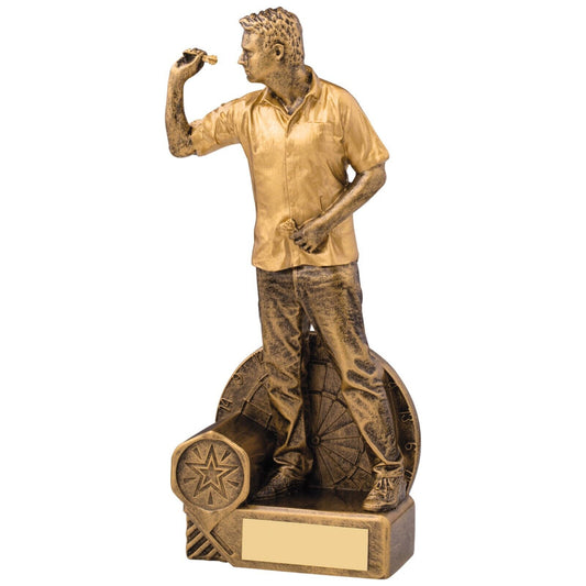 Male Darts Award Antique Gold Trophy Free Engraving and Club Logo