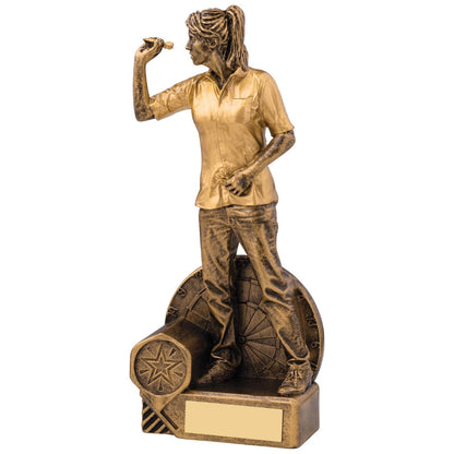 Female Darts Award Antique Gold Trophy Free Engraving and Club Logo