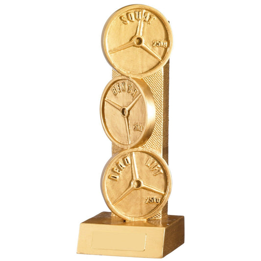 Powerlifting Trophy Award 22.75cm Gold, Silver or Bronze Free Engraving