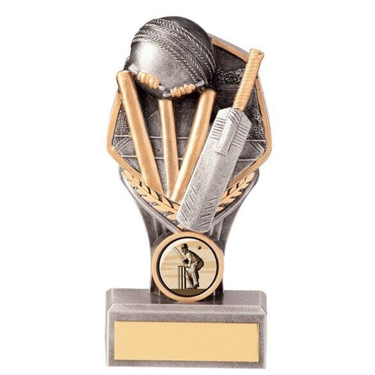 Falcon Cricket Award Silver Bat Ball Wickets Trophy Prize FREE Engraving