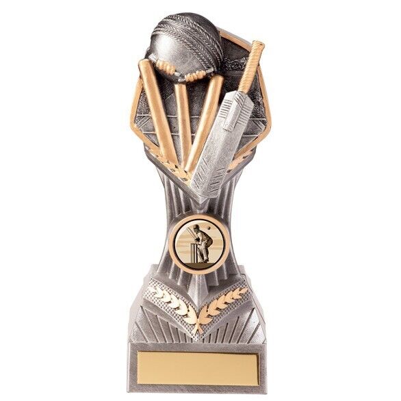 Falcon Cricket Award Silver Bat Ball Wickets Trophy Prize FREE Engraving
