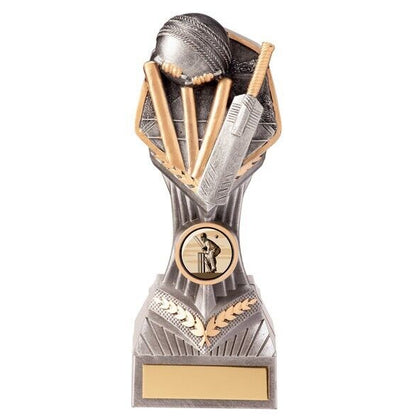 Falcon Cricket Award Silver Bat Ball Wickets Trophy Prize FREE Engraving